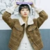 Mùa thu đông 2018 phiên bản Hàn Quốc mới của nữ ấm áp kẻ sọc len cashmere áo choàng len ngắn là quần áo cotton mỏng áo khoác nữ cao cấp Áo khoác ngắn