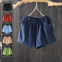 Quần short nữ chất béo nữ rộng kích thước mùa hè cao eo rộng quần cotton cộng với phân bón tăng 220 kg quần nóng thường xuyên - Quần short quần short thun nữ mặc nhà