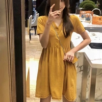 Váy ngắn nữ đẹp Hàn Quốc 20190 hè mới khí chất ngọt ngào eo thon giảm béo - Váy eo cao 	váy trắng rút eo	