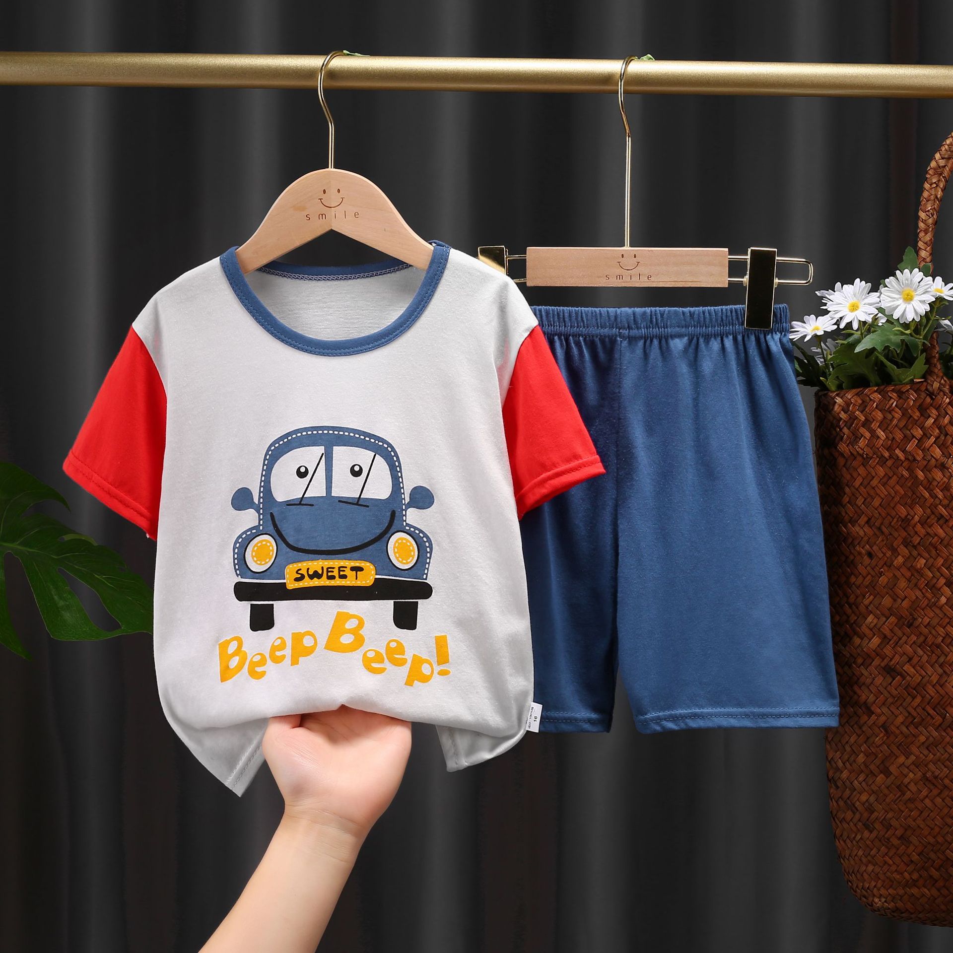 DT16 - Carchildren Short sleeve suit summer wear summer 2021 new pattern baby children baby clothes Boy girl suit Children's wear