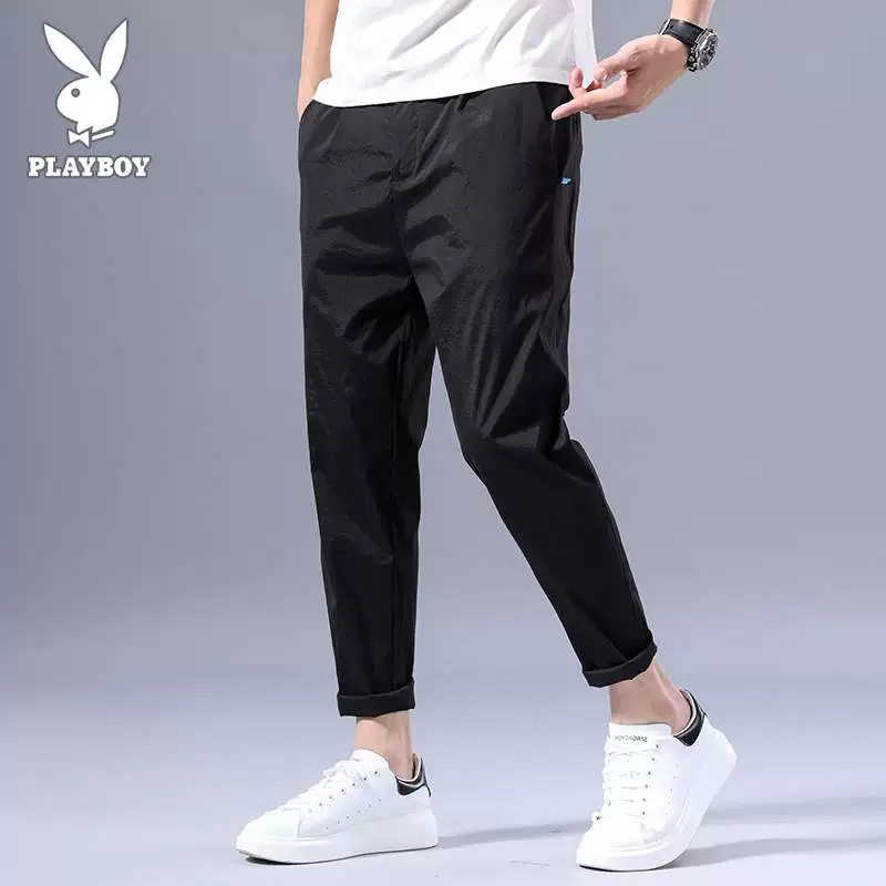 Playboy hè mới băng lụa siêu mỏng quần âu xu hướng nam tự tu dưỡng chân chín điểm quần đen hoang dã - Crop Jeans