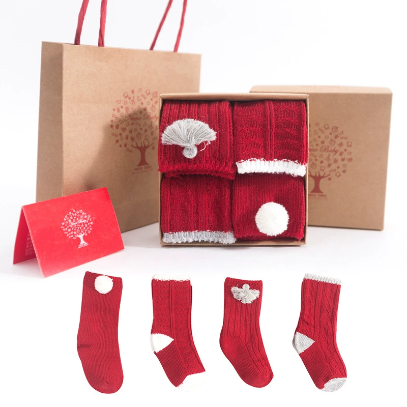 Vớ sơ sinh hộp quà bé vớ cotton cho bé vớ năm sinh lớn vớ đỏ quà tặng năm mới - Bộ quà tặng em bé