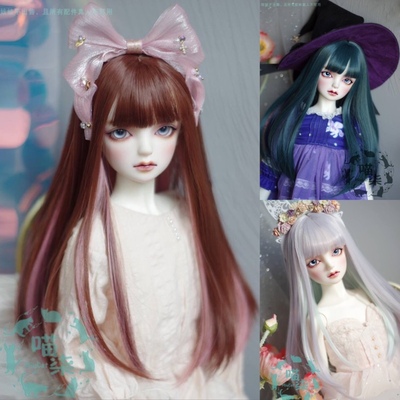 taobao agent Bjd doll wig High temperature silk 6 cents 4 minutes 3 points, big female double color, long direct straight hair, cargo humanoid doll