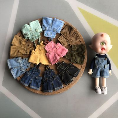 taobao agent #[Tide very] OB11 baby denim trough pants candy color trousers gourd buckle shorts 11 color