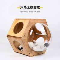 Творческая шестиугольная космическая домика сплошная древесная кошачья гнездо висит стена Прозрачная оконная кошка гнездо кошка Ком