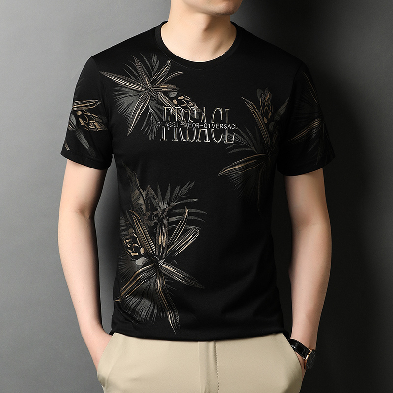 品牌男装夏季短袖系列 韩版时尚印花男圆领套头印花丝光棉T恤内搭