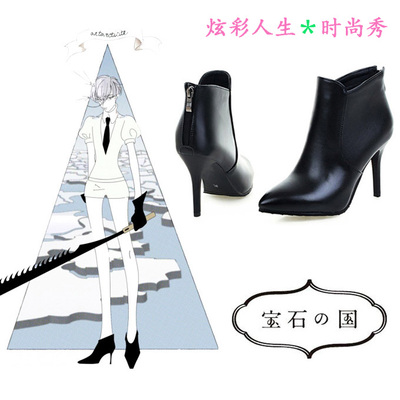 taobao agent Black low boots high heels, cosplay, plus size