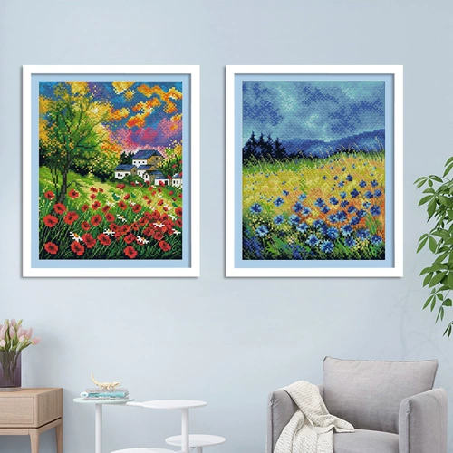 Простая ландшафтная живопись поперечная вышивка 2022 Новая линейная вышивка, вышиваемая гостиная, простая современная маленькая свежая, теплая ручная работа