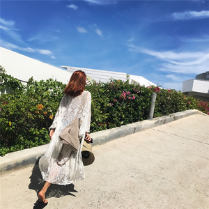 Sun bảo vệ quần áo cardigan nữ voan 2017 mùa thu mới retro loose dài ren crochet hoa hollow jacket