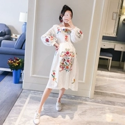 Áo bà bầu mùa xuân mẫu thời trang 2019 phiên bản Hàn Quốc mới của áo thêu rộng cỡ lớn trong phần dài của váy bà bầu - Áo thai sản