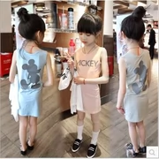 Trẻ em mặc váy 2018 mùa hè mới cô gái phim hoạt hình căng bông vest váy dài túi hip váy váy