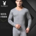 Playboy Qiuyi Qiuku Cotton nam Thanh niên Cotton mỏng Áo cổ chữ V ấm Bộ đồ mùa đông đồ bộ ống rộng Phù hợp với nóng lên