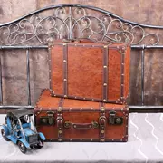 Vintage da vali du lịch cổ điển vali lưu trữ cổ hoàn thiện hộp cửa sổ hiển thị ảnh cưới studio đạo cụ hộp
