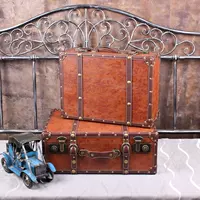 Vintage da vali du lịch cổ điển vali lưu trữ cổ hoàn thiện hộp cửa sổ hiển thị ảnh cưới studio đạo cụ hộp vali vải