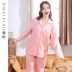 Bộ đồ ngủ cotton dài tay tiêu chuẩn Mỹ bộ mùa xuân thu nữ hai lớp sợi cotton 100% cotton có thể mặc bên ngoài trang phục ở nhà đơn giản - Bộ Pajama Bộ Pajama