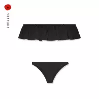 POPPYSWIM new chia áo tắm nữ xù màu đen retro không có vòng thép một vai bikini áo tắm 2 mảnh