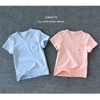 Trẻ em làm mới sợi nhuộm bông lưới V-cổ ngắn tay T-Shirt chàng trai và cô gái thoáng khí mát mẻ mùa hè mỏng áo thun trẻ em đồng phục