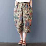 Đồng bằng mùa hè in casual cắt quần rửa quần đàn hồi văn học retro gió quốc gia quần hậu cung lỏng phụ nữ
