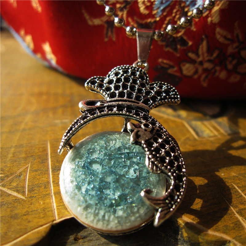 7116#陶瓷饰品 手工民族风首饰 长款项链吊坠 沉鱼落雁海洋蓝色