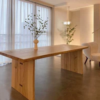 Столовый стол с твердым древесиной гостиной Большой доска B & B Workbench Home Home Original Wood Stod Simple White Wax Wax Long Table Table Стол переговора
