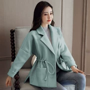 Áo khoác len nữ ngắn đoạn 2018 thu đông phiên bản Hàn Quốc thắt lưng thời trang mỏng và mỏng băng thông rộng áo khoác len nữ triều