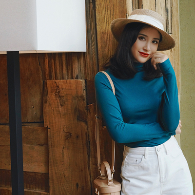 杨姗姗elwing2018年春装新款复古亲肤百搭款上衣打底衫长袖t恤女