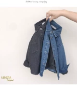 Trẻ em cộng với áo sơ mi nhung dày mùa đông bé trai denim áo sơ mi nữ dài tay trẻ em áo khoác denim