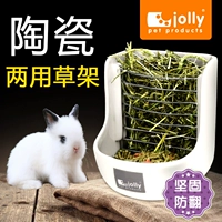 Jolly Two -in -Керамическая столочная стойка с двойной травяной стойкой пищевой бассейн может починить пищевую миску для кролика с травяной рамкой морской свинки