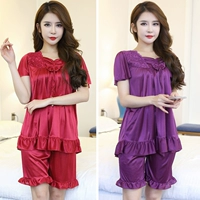 Phụ nữ mùa hè chất béo MM dịch vụ nhà nightdress đồ ngủ phù hợp với mặc phụ nữ mang thai cộng với phân bón XL băng lụa 220 kg váy ngủ lụa tơ tằm