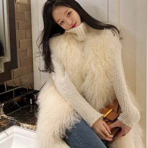 Thanh lịch và thanh lịch khí bãi biển len của phụ nữ triều dài màu be vest Hàn Quốc mới dày fur fur vest