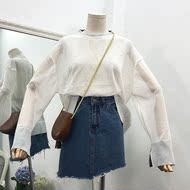 H 02 vòng cổ áo thun phần mỏng thoáng khí thoải mái áo sơ mi dài tay lỏng rắn màu hoang dã Hàn Quốc phiên bản của rỗng T-Shirt nữ triều áo khoác len cardigan nữ