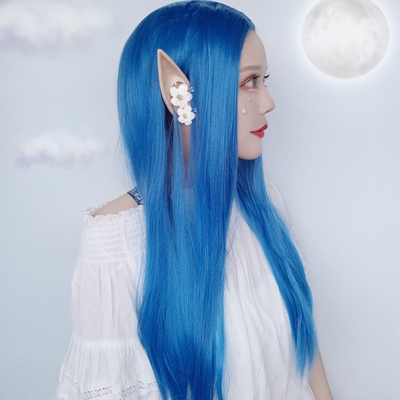 taobao agent Wig, soft straight hair, blue elfin, cosplay