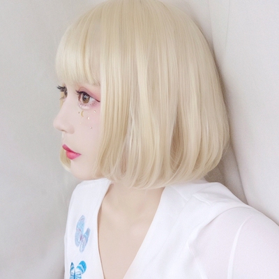 taobao agent Fashionable golden wig, bangs, Lolita style, no trace, curls