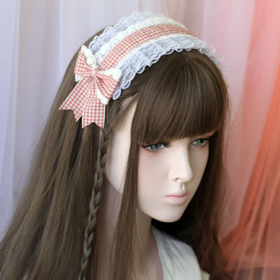 taobao agent Free shipping original sweet lace grid daily hair jewelry girl versatile grid bow KC hairband