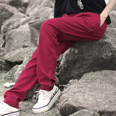 00谷家出品 文艺女装宽松休闲裤松紧腰大码显瘦纯色百搭长裤  包邮月