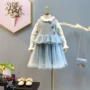 Váy bé gái 2018 thu đông mới quần áo trẻ em dày hoa len áo lưới váy công chúa váy trẻ em váy cho bé gái 10 tuổi