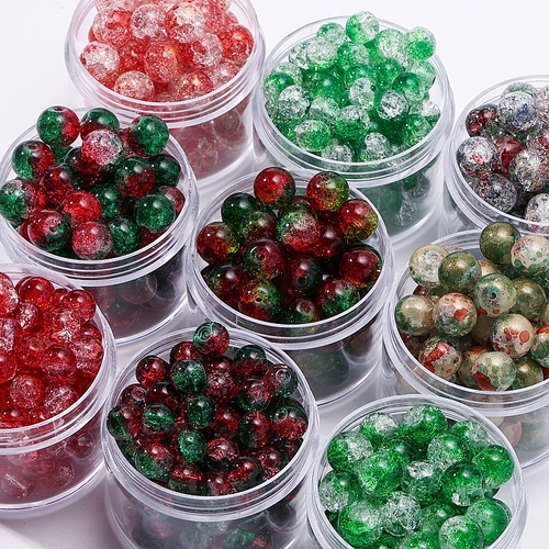 Рождественская серия красных и зеленых двухселевых цветочных глазурных бусин