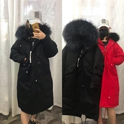 Chống mùa giải phóng mặt bằng Hàn Quốc Dongdaemun siêu lớn cổ áo lông thú dày phần dài xuống áo khoác nữ trên đầu gối Hàn Quốc phiên bản của bên để vượt qua thủy triều