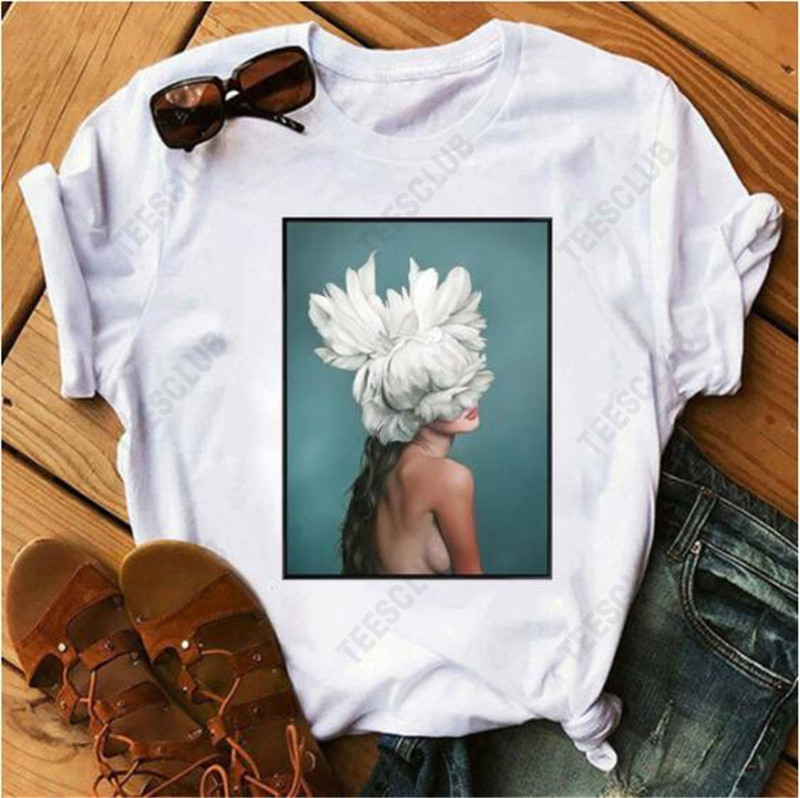C5FloralLadyTShirtForWomen fashion colour flower Women's flower printing white T-shirt
