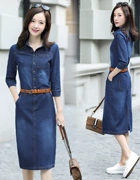 XZOO thời trang cuộc sống may mặc 2019 xuân mới váy denim nữ váy dài mùa hè thon gọn phần dài - Quần áo ngoài trời