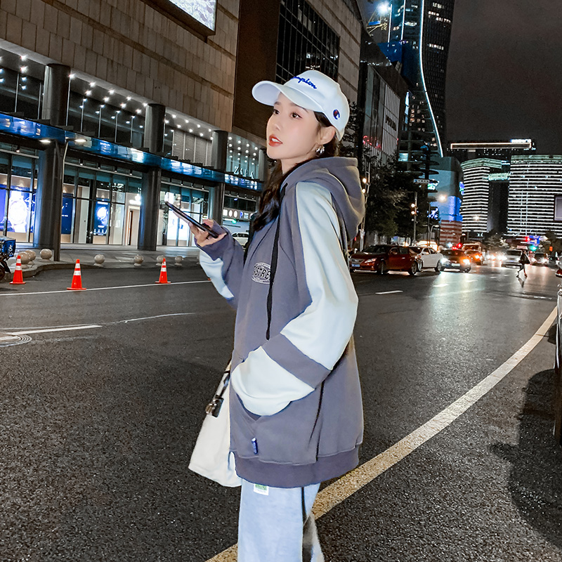 BlueJoe's home ♪ Internet celebrity loose coat 2021 new pattern female spring and autumn Versatile thickening Retro Hong Kong flavor Splicing leisure time jacket