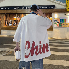 Fashion brand ulzzang short sleeve t-shirt men's Korean fashion back letter printing loose Half Sleeve Tee