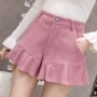 Quần short kẻ sọc nữ thu đông 2018 phiên bản Hàn Quốc mới của quần lửng cạp cao hoang dã mặc quần ống rộng quần ống rộng cạp cao quần sọt nữ