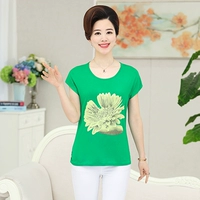 Đặc biệt hàng ngày phụ nữ trung niên của mẹ kích thước lớn mùa hè cotton ngắn tay T-Shirt phương thức bông nữ t-shirt váy tuổi trung niên