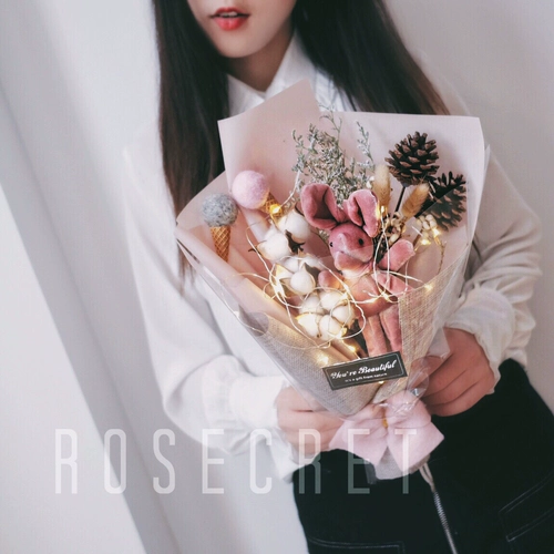 Роза Секрет INS Wish Bunny Букет сушеный цветок вечный цветок хлопок день рождения подруга Чэнь Цяону Тот же абзац