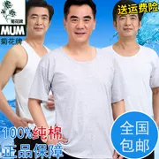 Hoa cúc thương hiệu áo bông cotton mùa hè áo ngắn tay áo trung niên cotton tuổi người đàn ông đồ lót nam