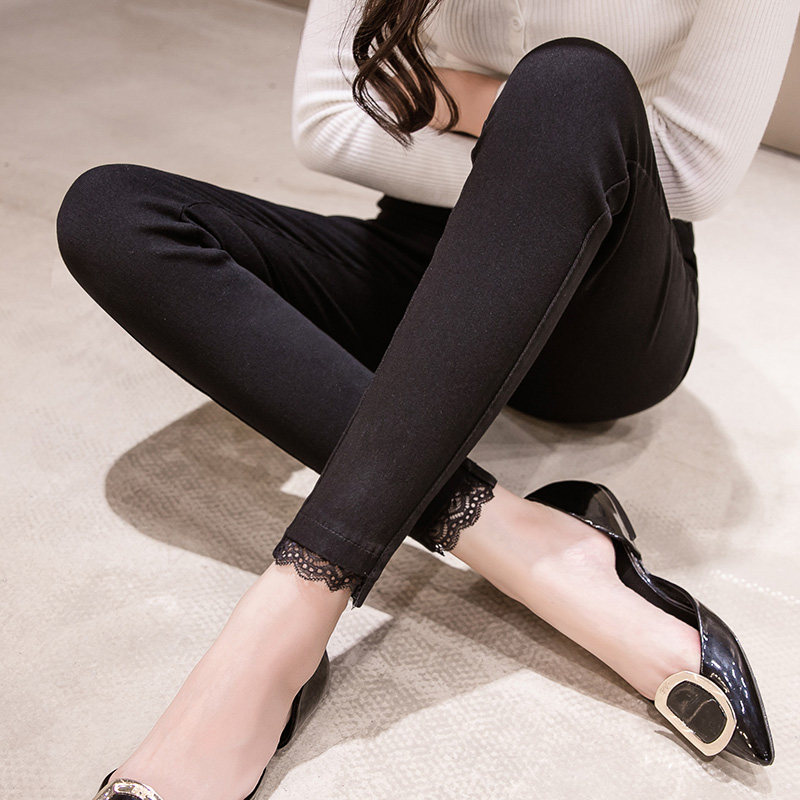 实拍2868#外穿打底裤女2018秋冬新品韩版显瘦高腰裤子蕾丝小脚裤