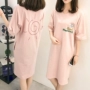 Mùa hè rộng kích thước lớn đồ ngủ tươi cotton dễ thương sinh viên váy ngủ Hàn Quốc giản dị mùa hè dịch vụ nhà ngắn tay - Đêm đầm váy xuông
