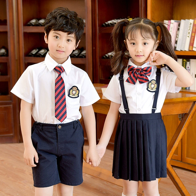 Đồng phục mẫu giáo phù hợp với bé trai và bé gái mùa hè áo sơ mi ngắn tay đại học Anh gió đồng phục trường tiểu học Nhật Bản - Đồng phục trường học / tùy chỉnh thực hiện