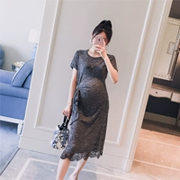 Thai sản mặc 2018 mùa hè mới ren khâu mỏng giảm béo thời trang dài phụ nữ mang thai nóng mẹ váy Hàn Quốc đầm bầu đẹp